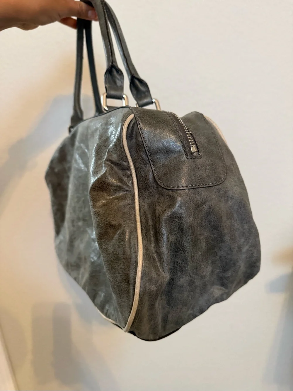 Guess | Y2k patchwork bowling satchel with silver tone studs